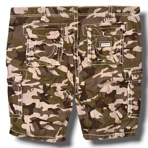 True Religion Mens Camo Cargo Shorts Big T Stitch Horseshoe Green Brown Size 44
